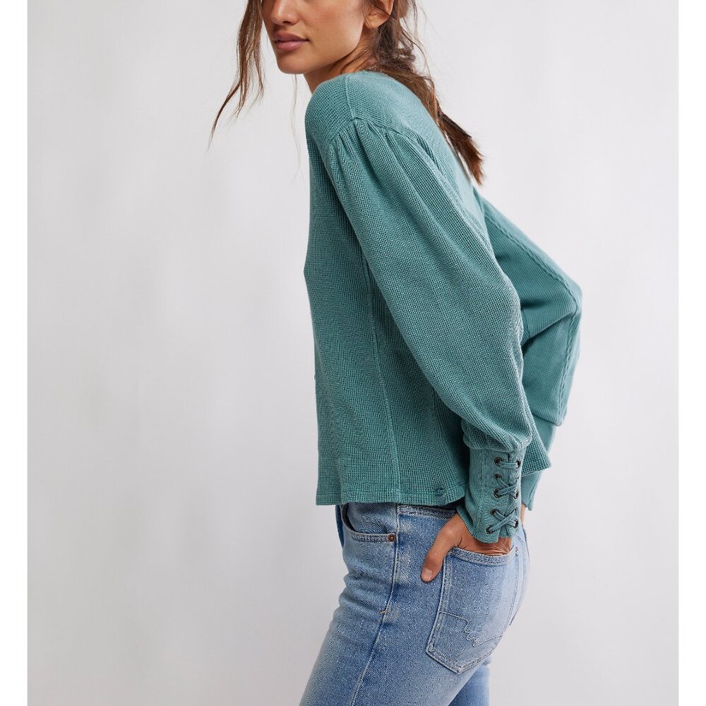 FREE PEOPLE We The Free Lapis Cuff Long Sleeve Top / Cypress - Picture 2 of 6